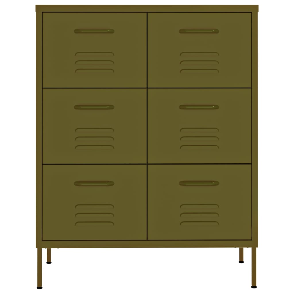 Drawer cabinet, olive green, 80x35x101.5cm, steel
