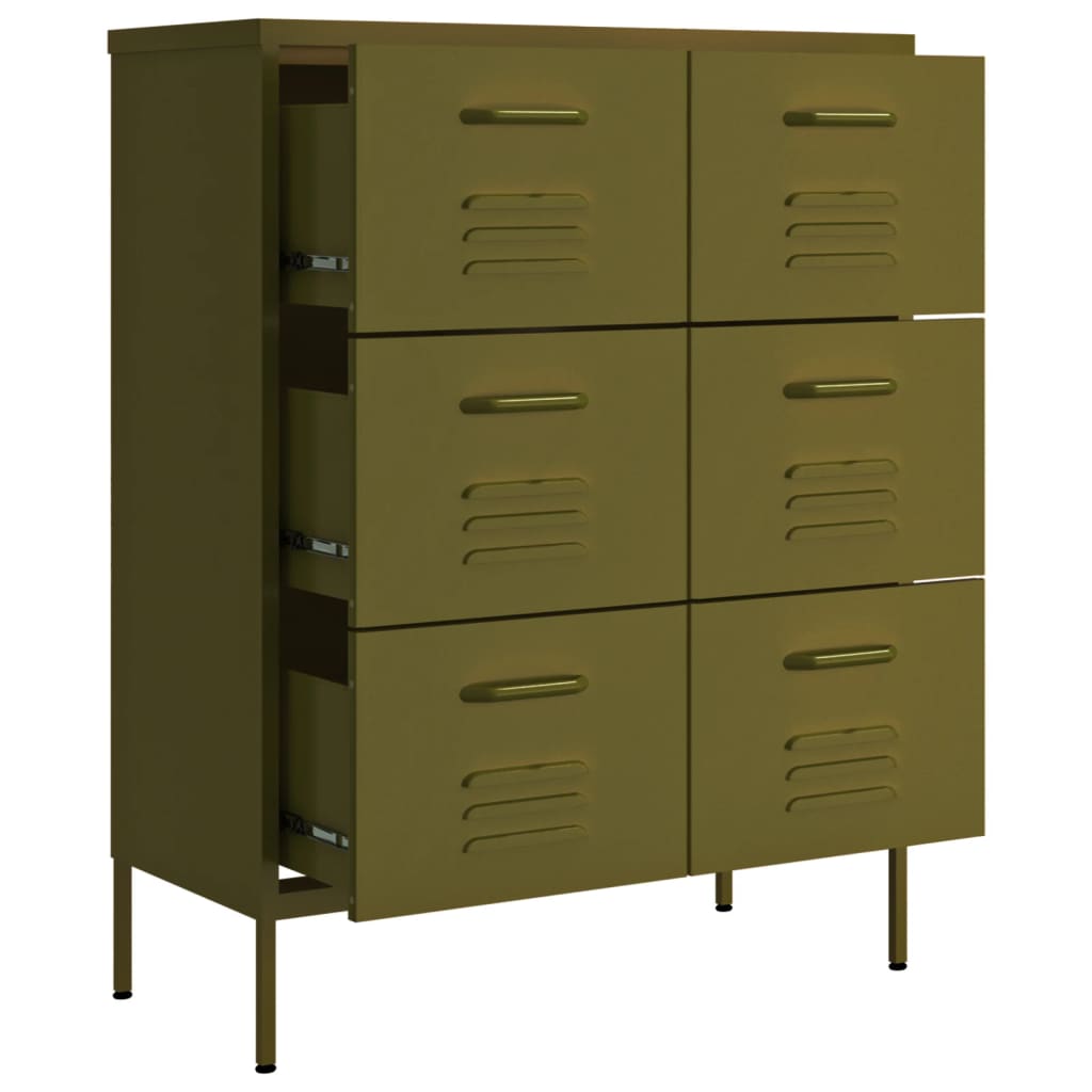 Drawer cabinet, olive green, 80x35x101.5cm, steel