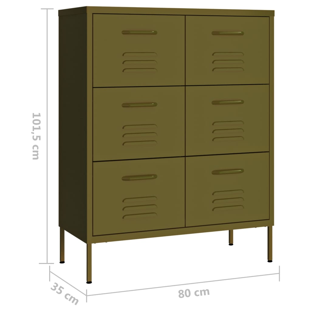 Drawer cabinet, olive green, 80x35x101.5cm, steel