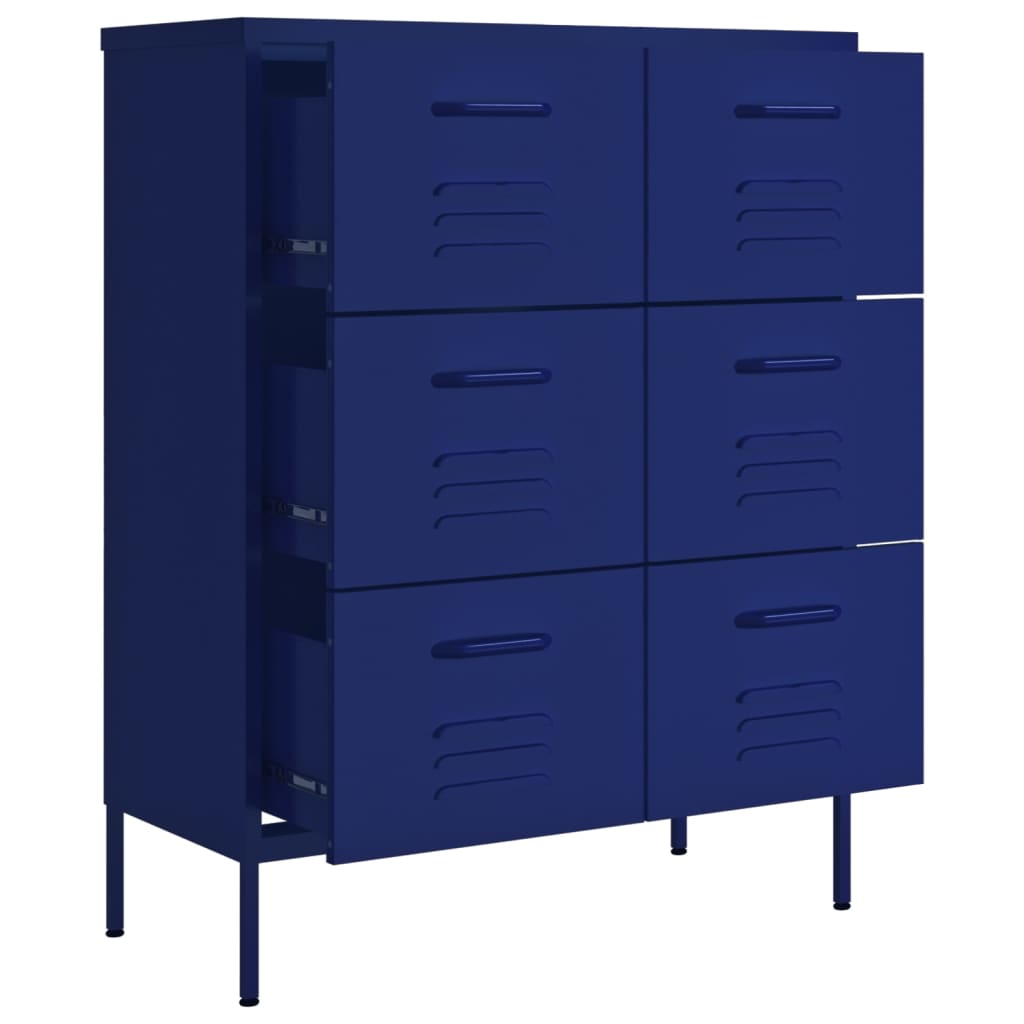 Chest of drawers, dark blue, 80x35x101.5cm, steel
