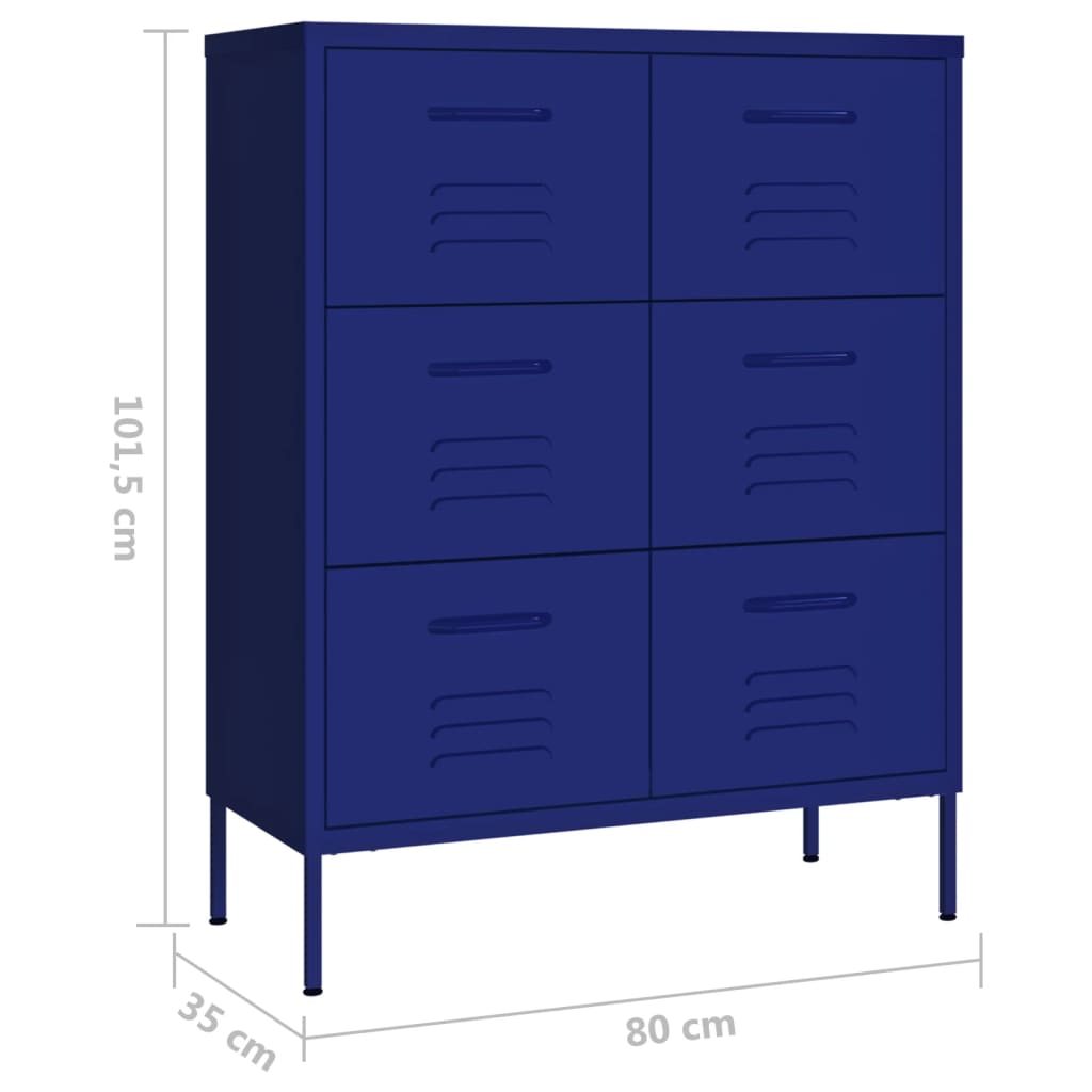 Chest of drawers, dark blue, 80x35x101.5cm, steel