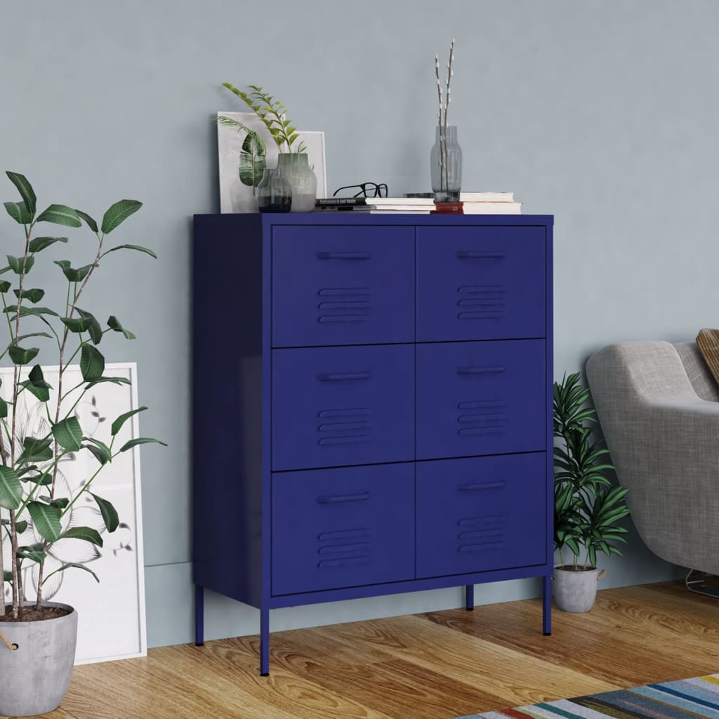 Chest of drawers, dark blue, 80x35x101.5cm, steel