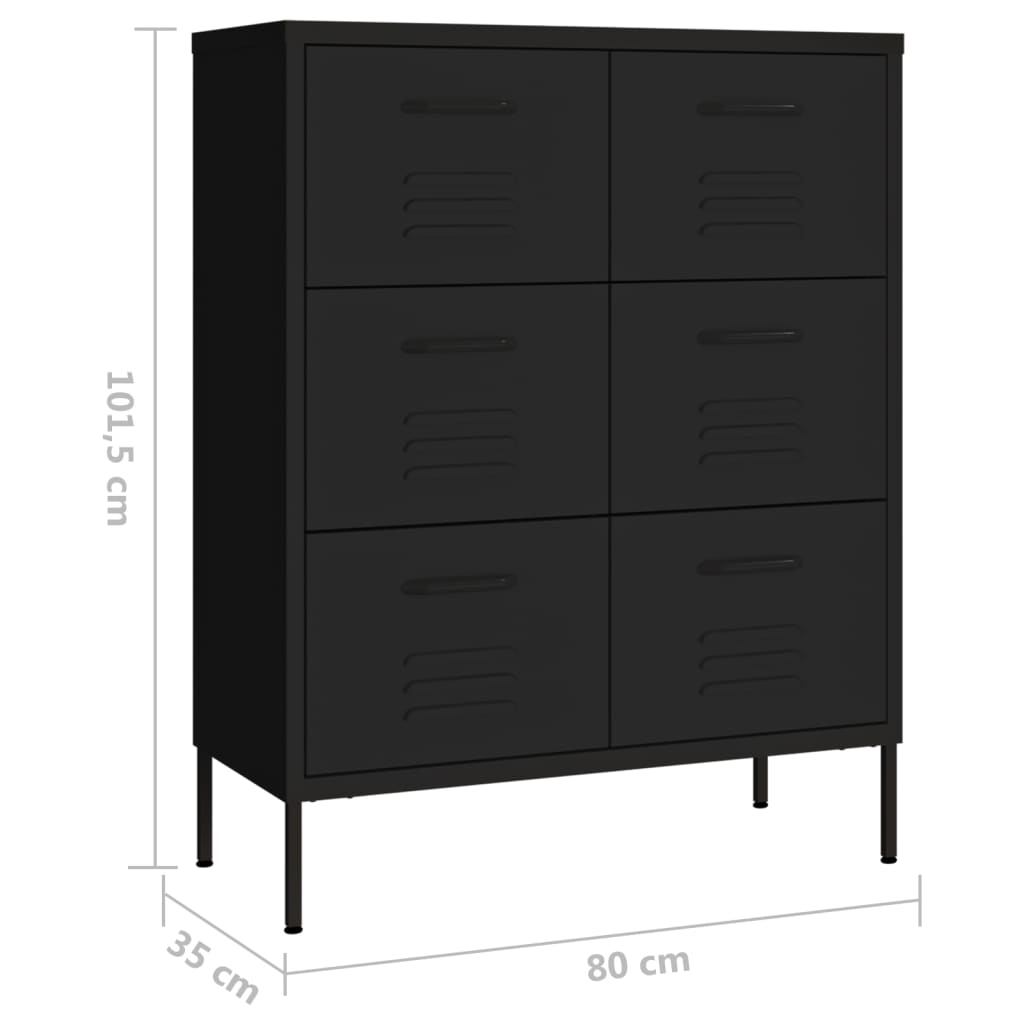 Kumode ar atvilktnēm, melna, 80x35x101,5cm, tērauds