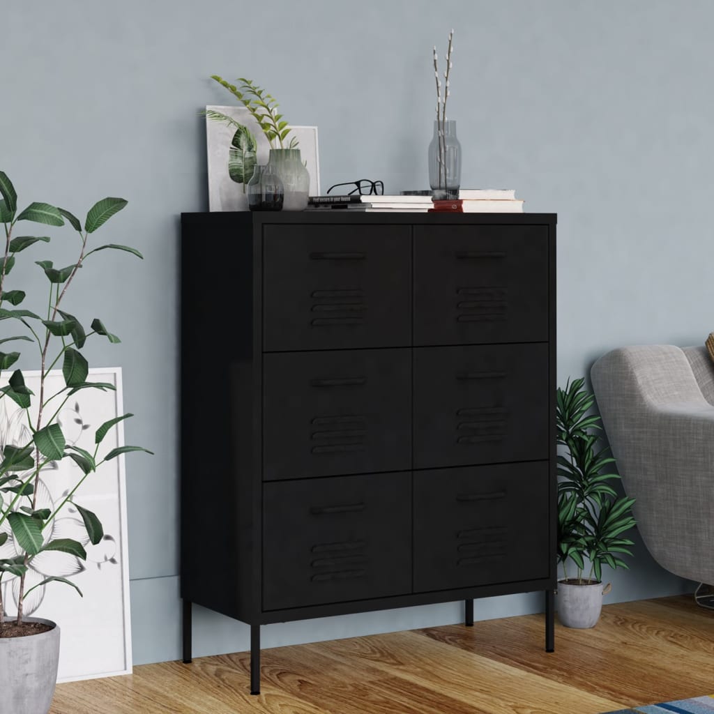 Kumode ar atvilktnēm, melna, 80x35x101,5cm, tērauds