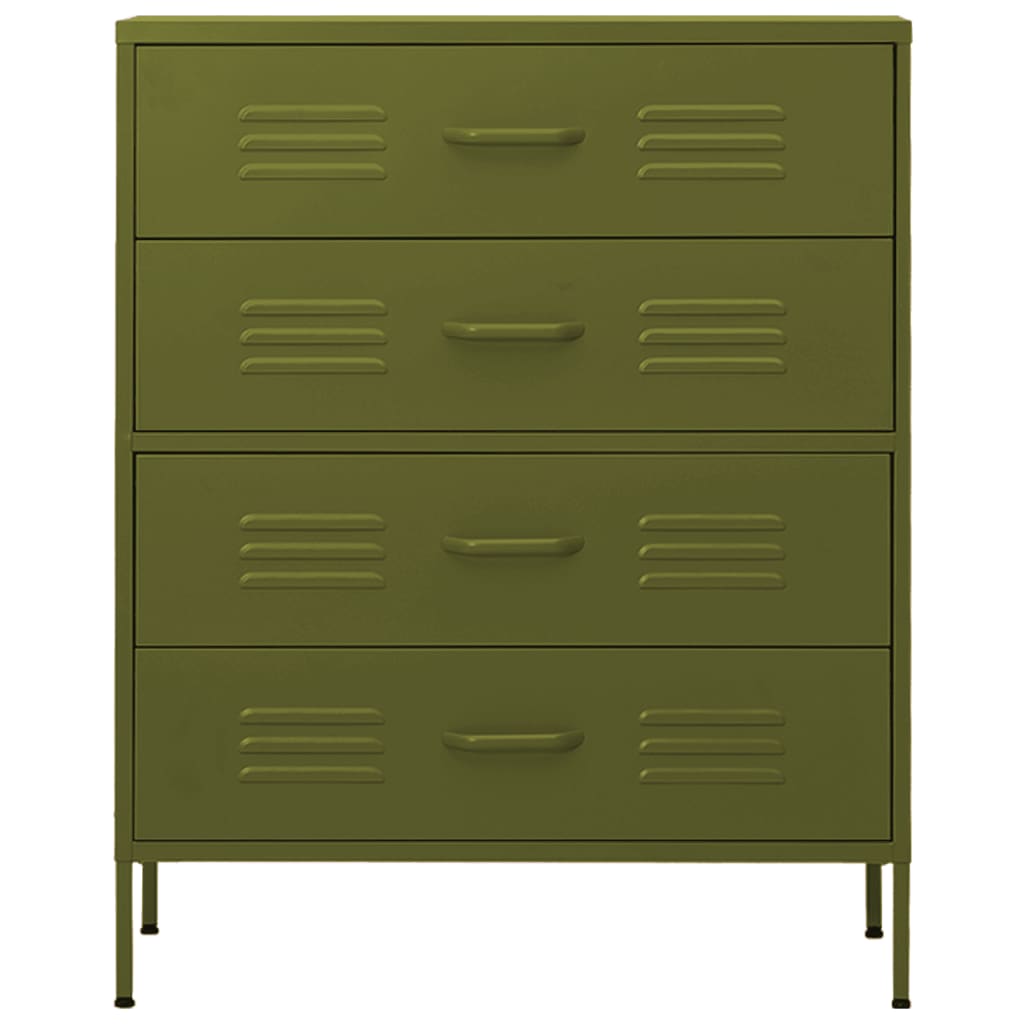 Chest of drawers, olive green, 80x35x101.5cm, steel