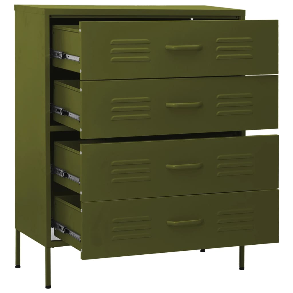 Chest of drawers, olive green, 80x35x101.5cm, steel