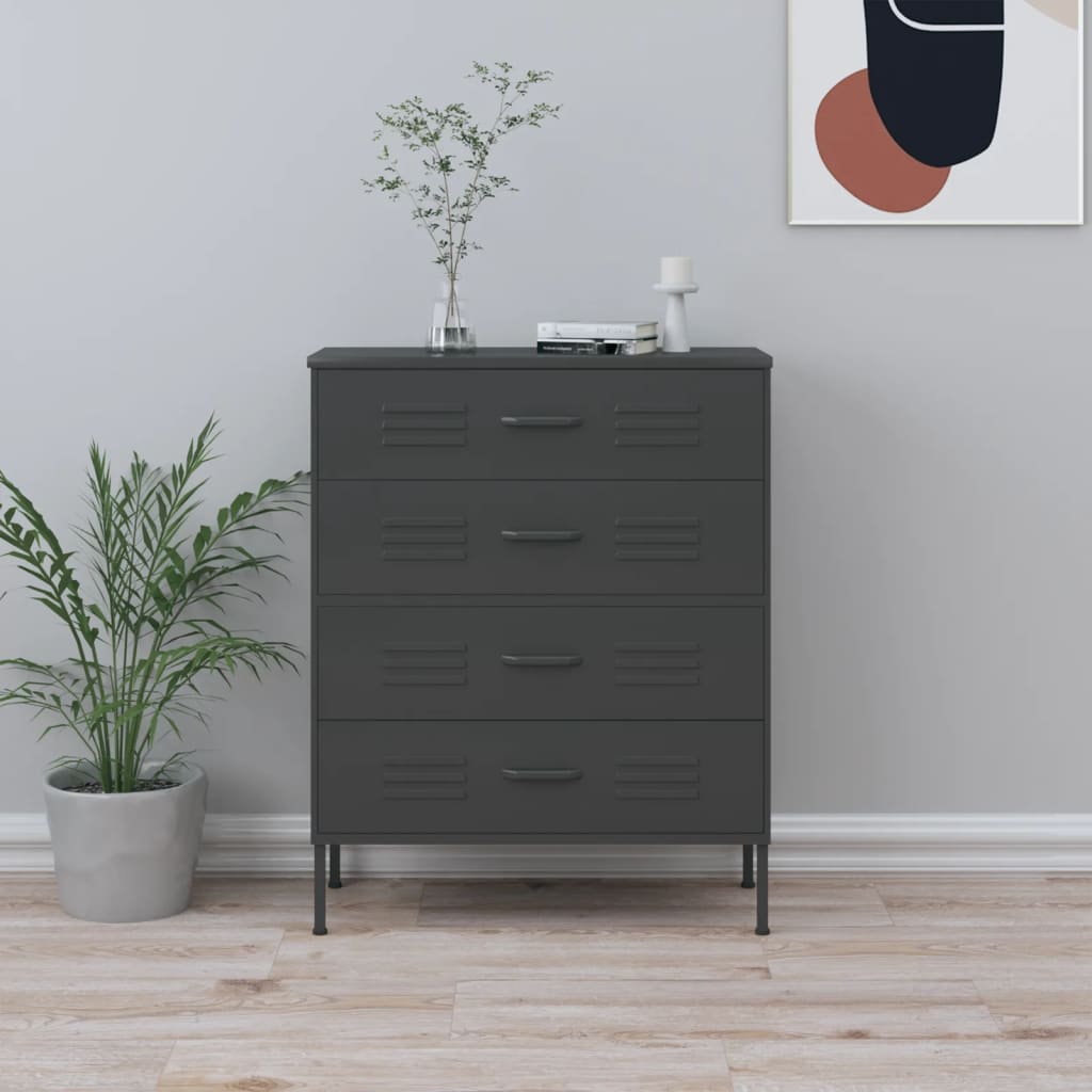 Chest of drawers, anthracite, 80x35x101.5cm, steel
