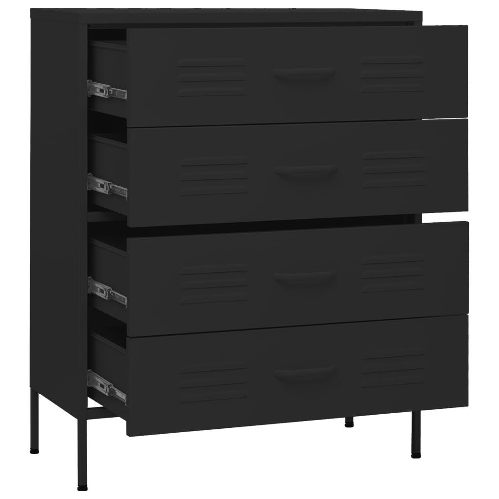 Kumode ar atvilktnēm, melna, 80x35x101,5cm, tērauds
