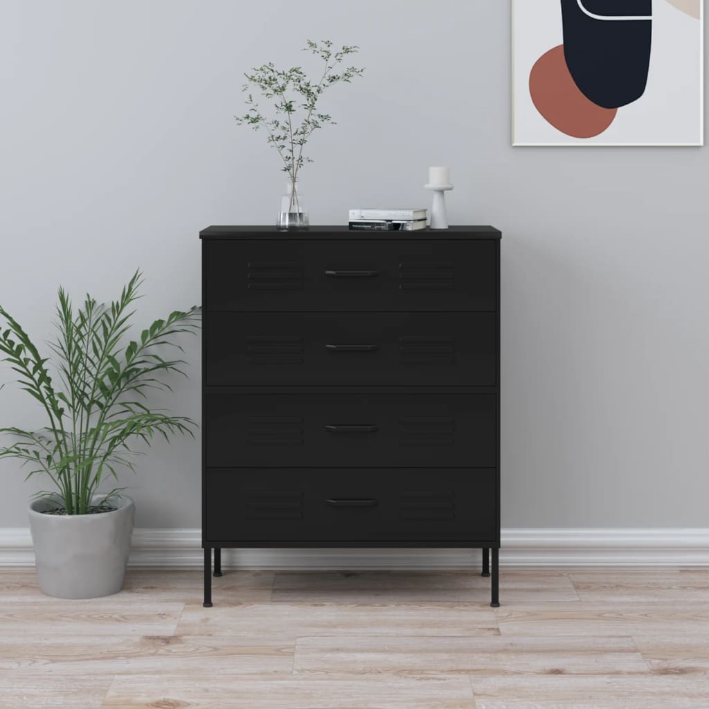 Kumode ar atvilktnēm, melna, 80x35x101,5cm, tērauds