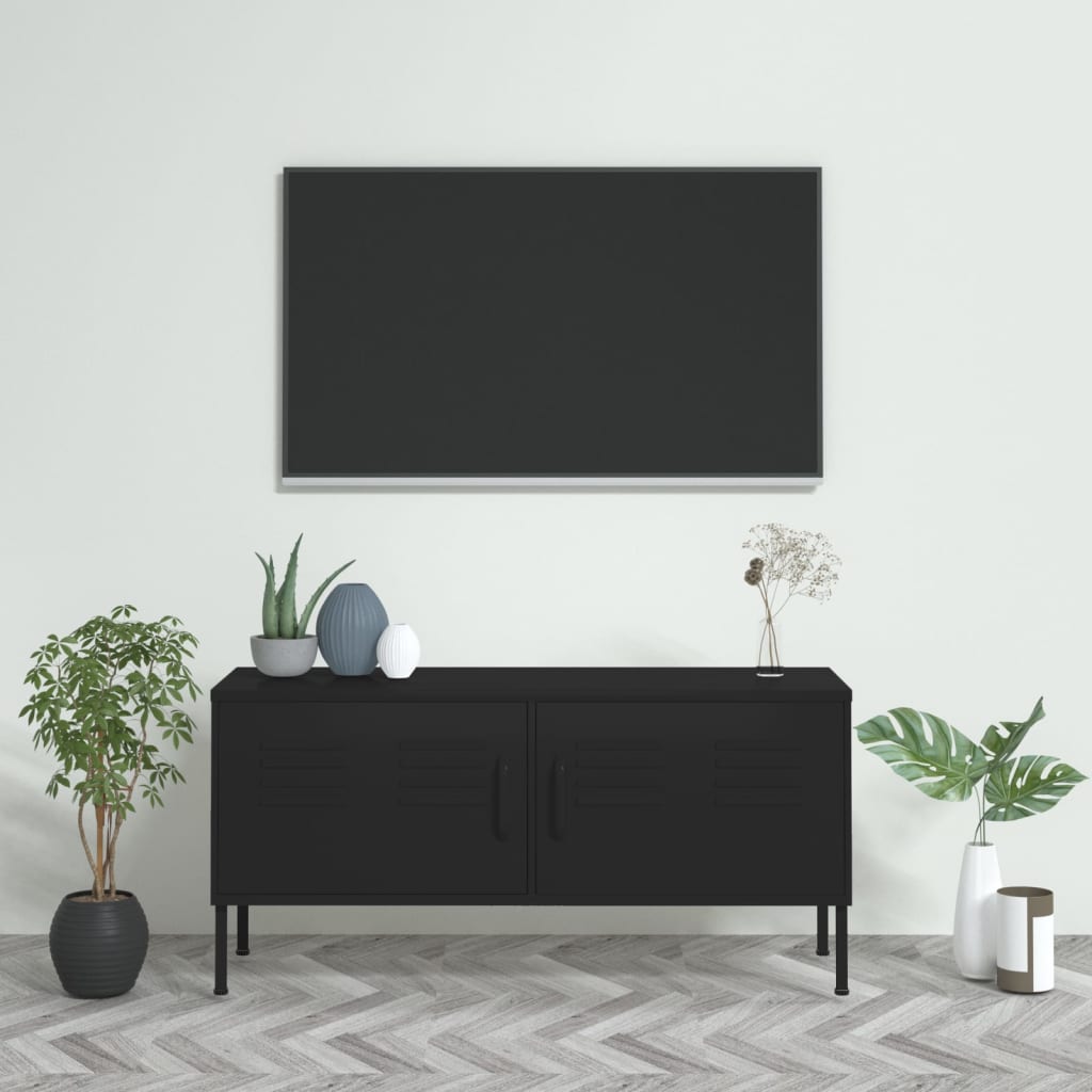 Televizora skapis, melns, 105x35x50cm, tērauds