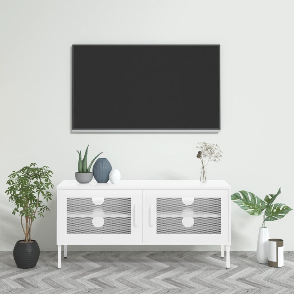 Televizoriaus spintelė, baltos spalvos, 105x35x50cm, plienas