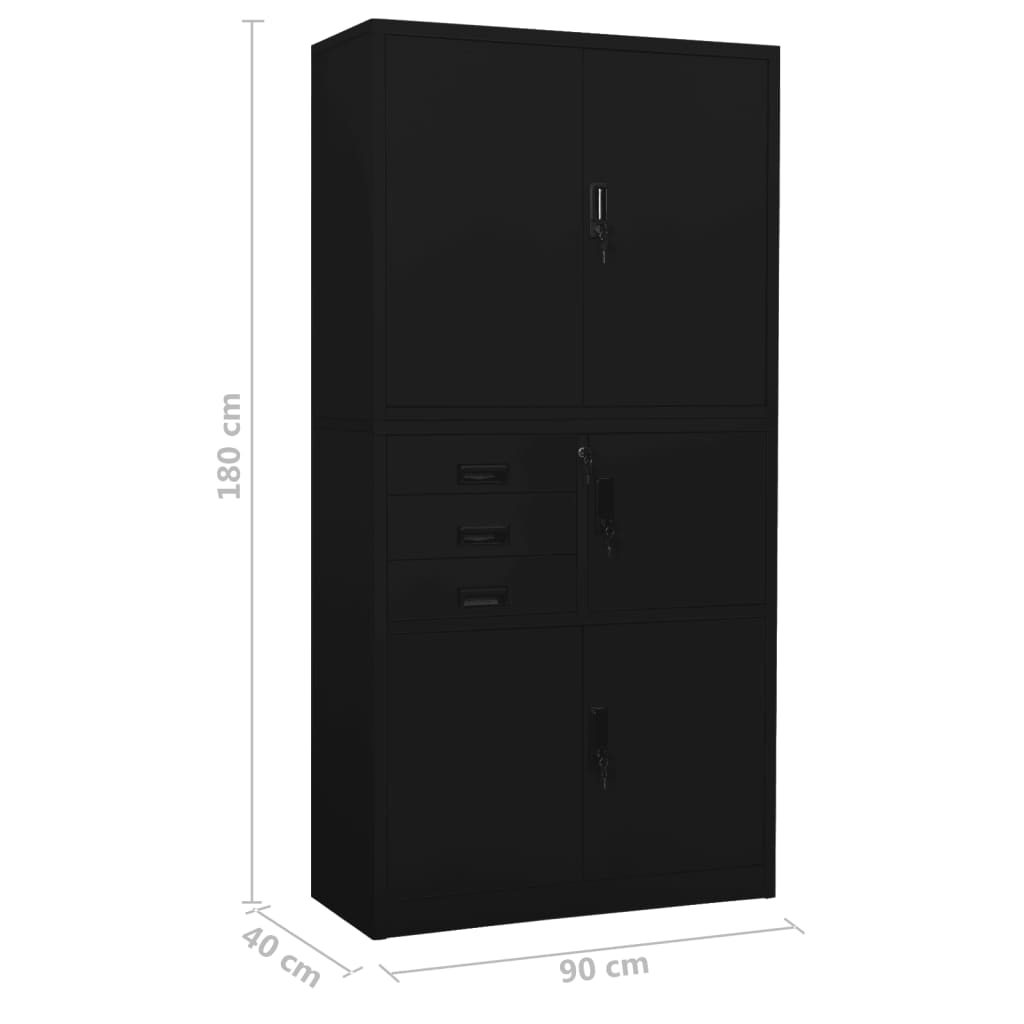 Office cabinet, black, 90x40x180cm, steel
