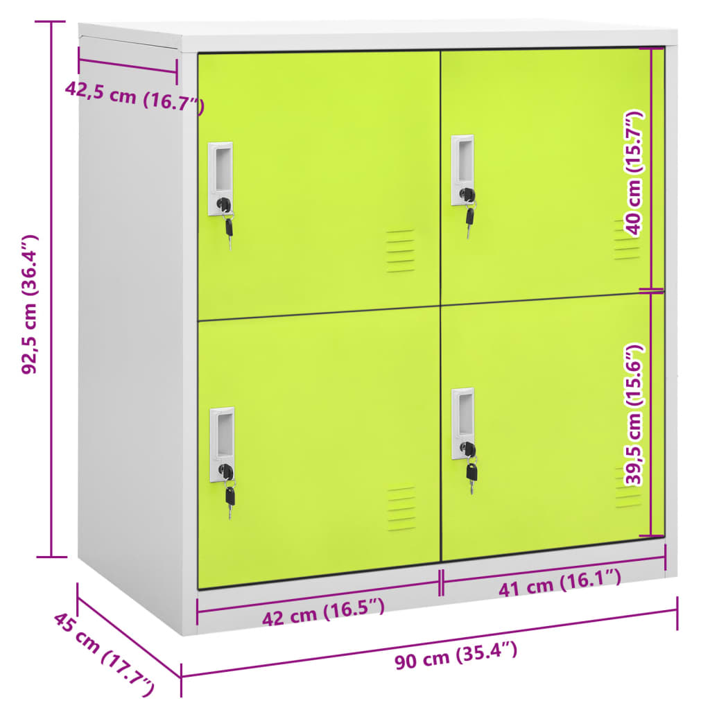 Changing room cabinet, grey and green, 90x45x92.5cm, steel