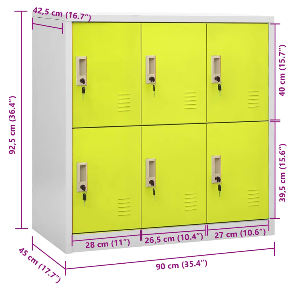 Changing room cabinet, grey and green, 90x45x92.5cm, steel