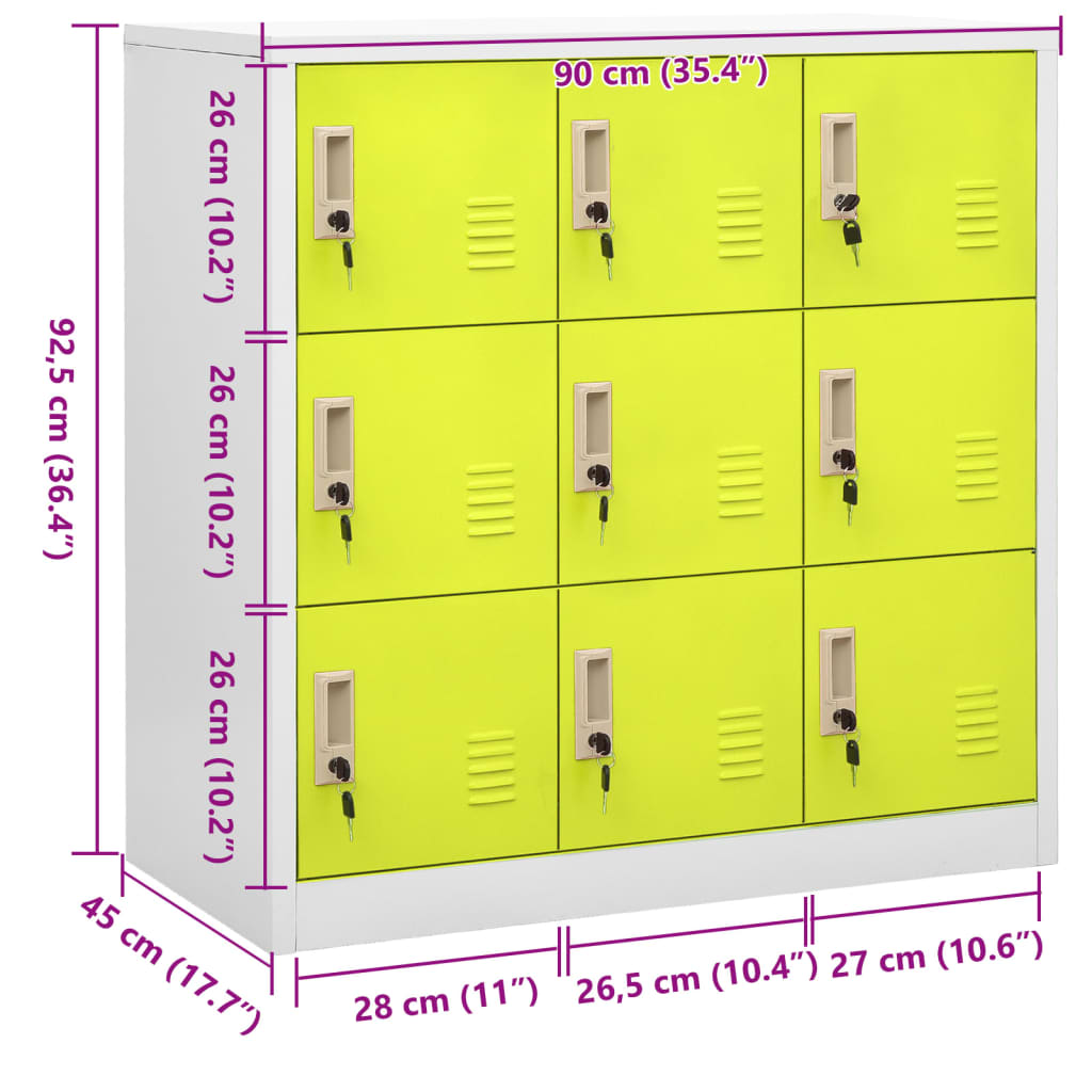Changing room cabinet, grey and green, 90x45x92.5cm, steel