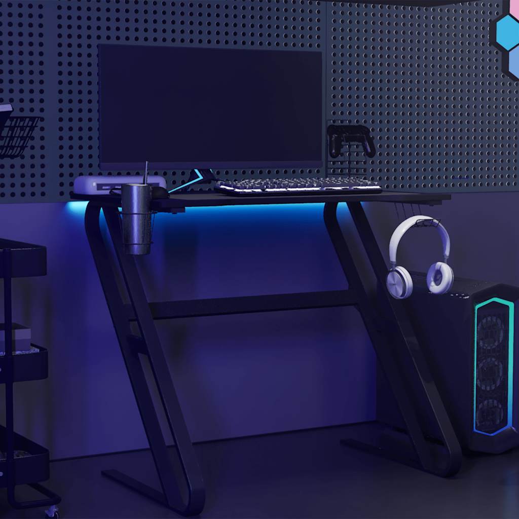 Gaming desk with ZZ-shaped legs, black, 90x60x75cm