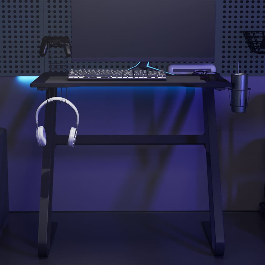 Gaming desk with ZZ-shaped legs, black, 90x60x75cm