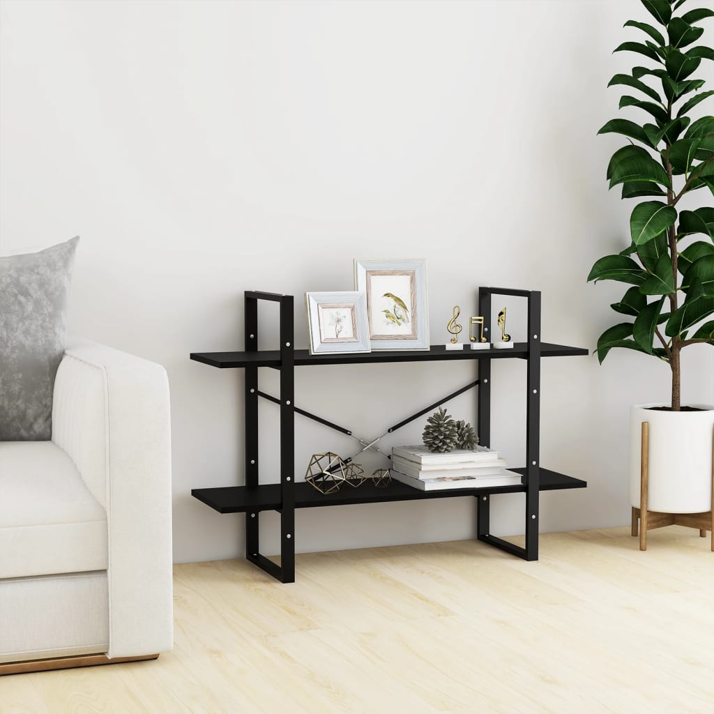 Book cabinet, 2 shelves, black, 100x30x70cm, pine