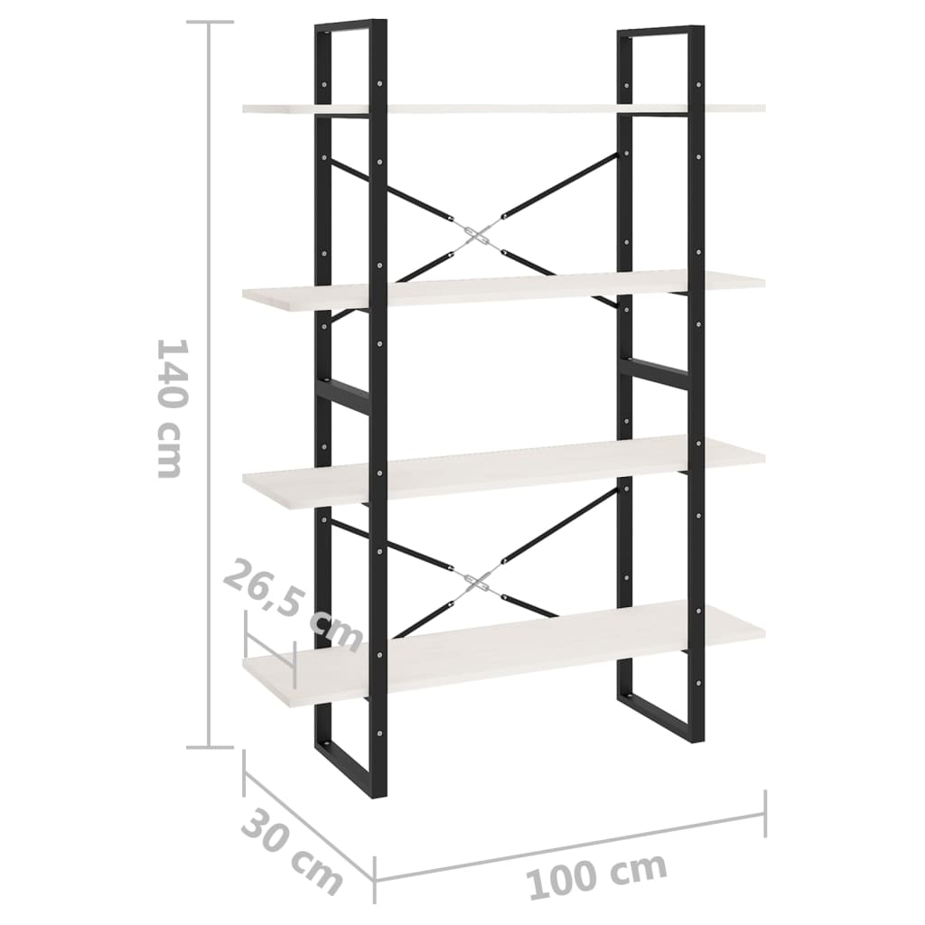 Bookcase, 4 shelves, white, 100x30x140cm, pine