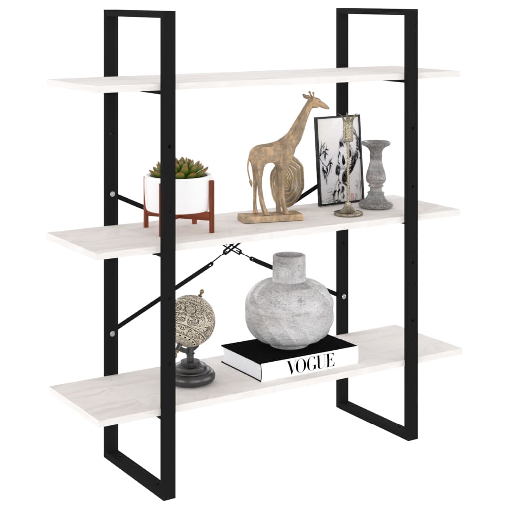 Bookshelf, 3 shelves, white, 100x30x105cm, pine