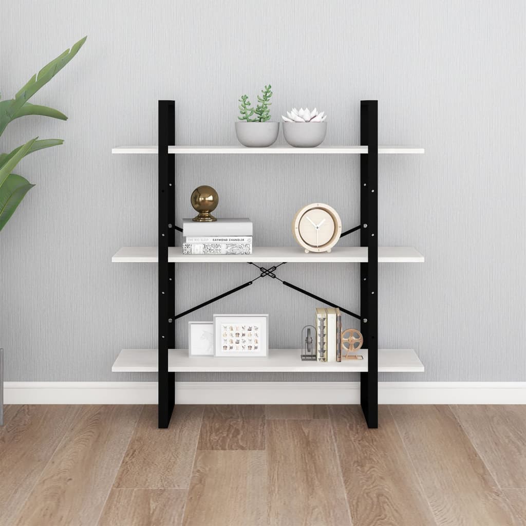 Bookshelf, 3 shelves, white, 100x30x105cm, pine