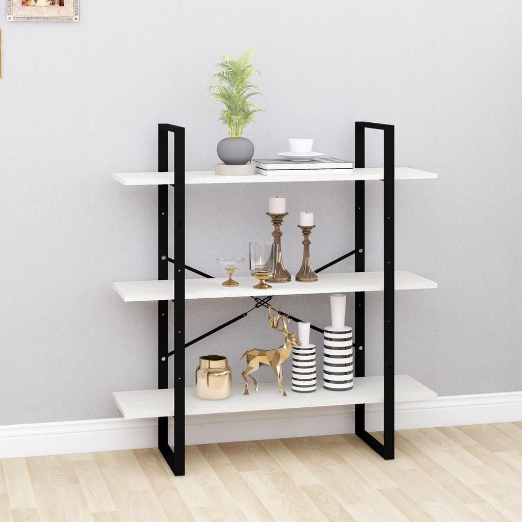 Bookshelf, 3 shelves, white, 100x30x105cm, pine
