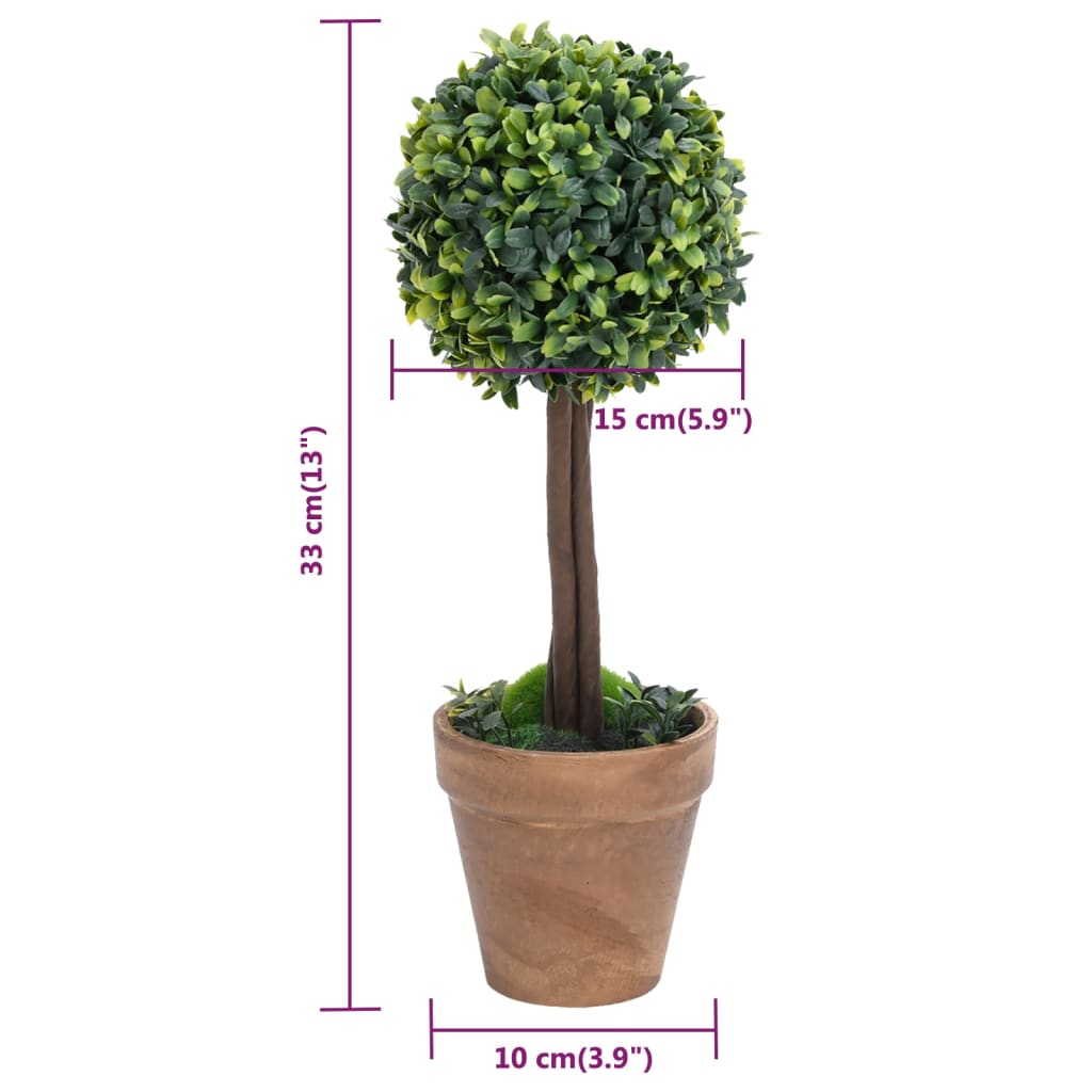 Mākslīgie buksuss koki podos, 2 gab., zaļi, 33 cm