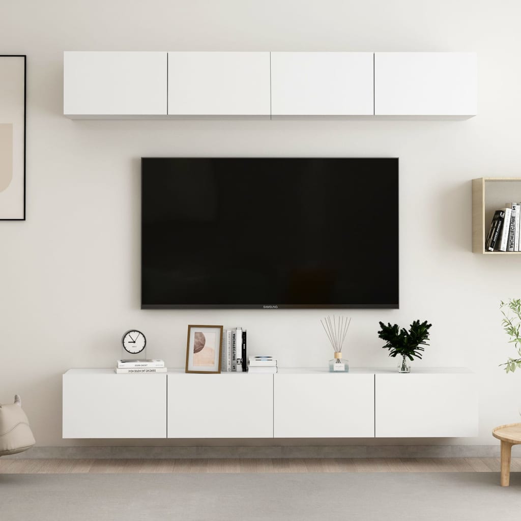 TV skapji, 4 gab., balti, 100x30x30 cm, koksne