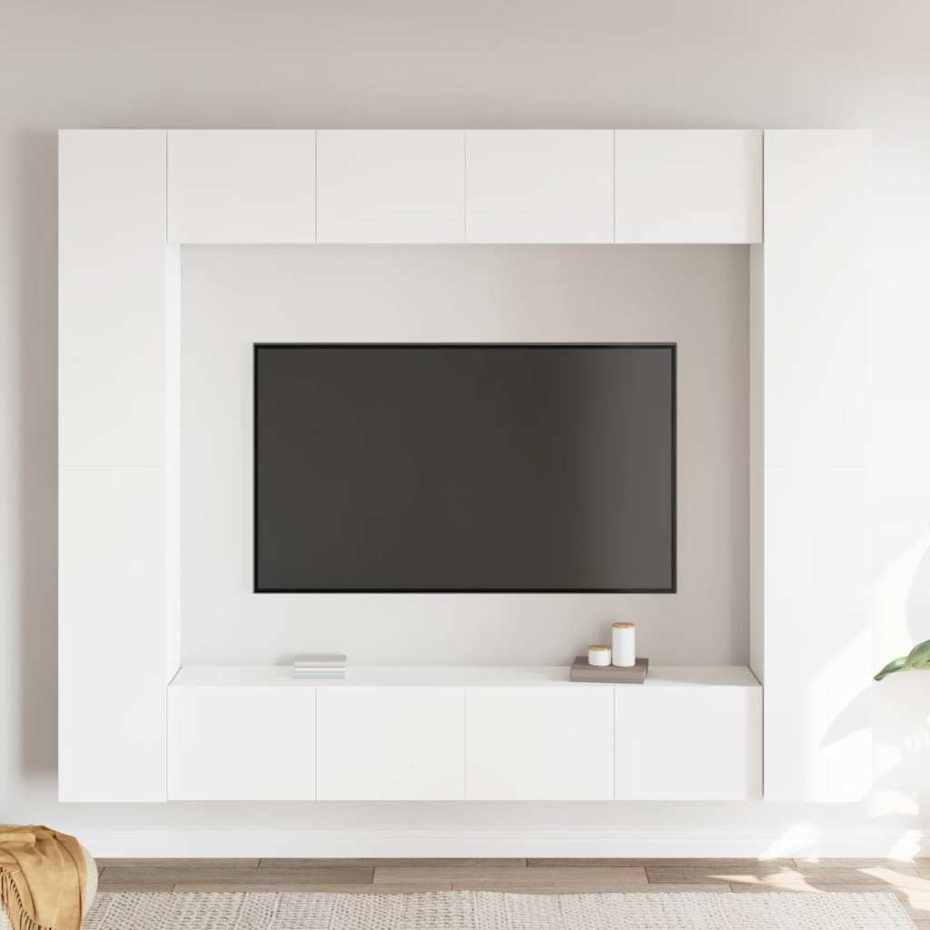 TV skapīšu komplekts, 8 daļas, balts, koks
