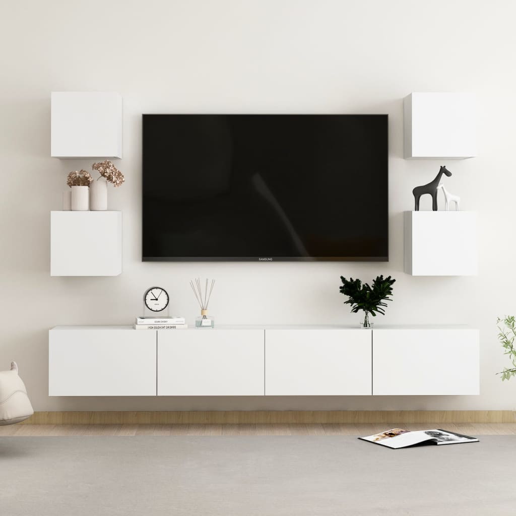TV Cabinet Set, 6-Piece, White, Wood