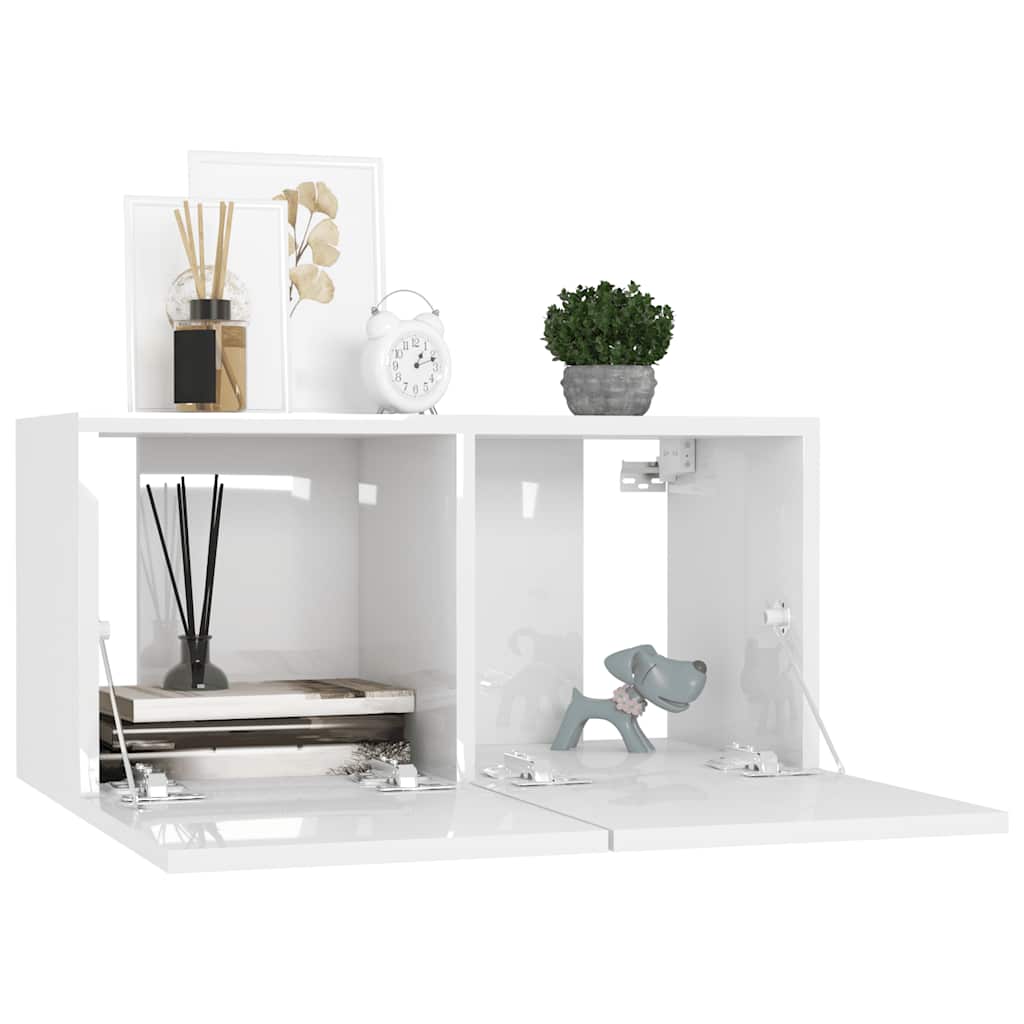 Televizoriaus spintelių komplektas, 8 dalių, baltas, mediena