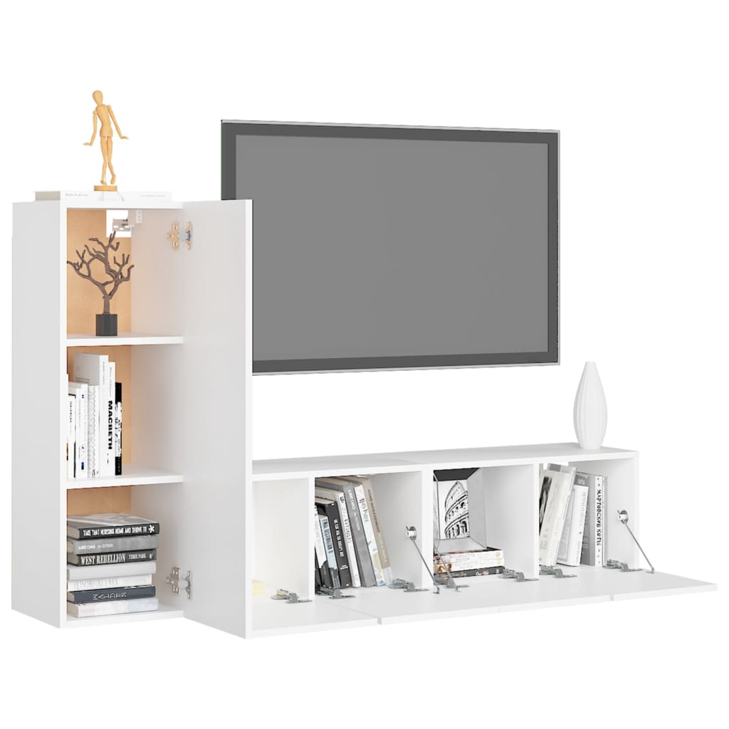 TV cabinet set, 3-piece, white, wood