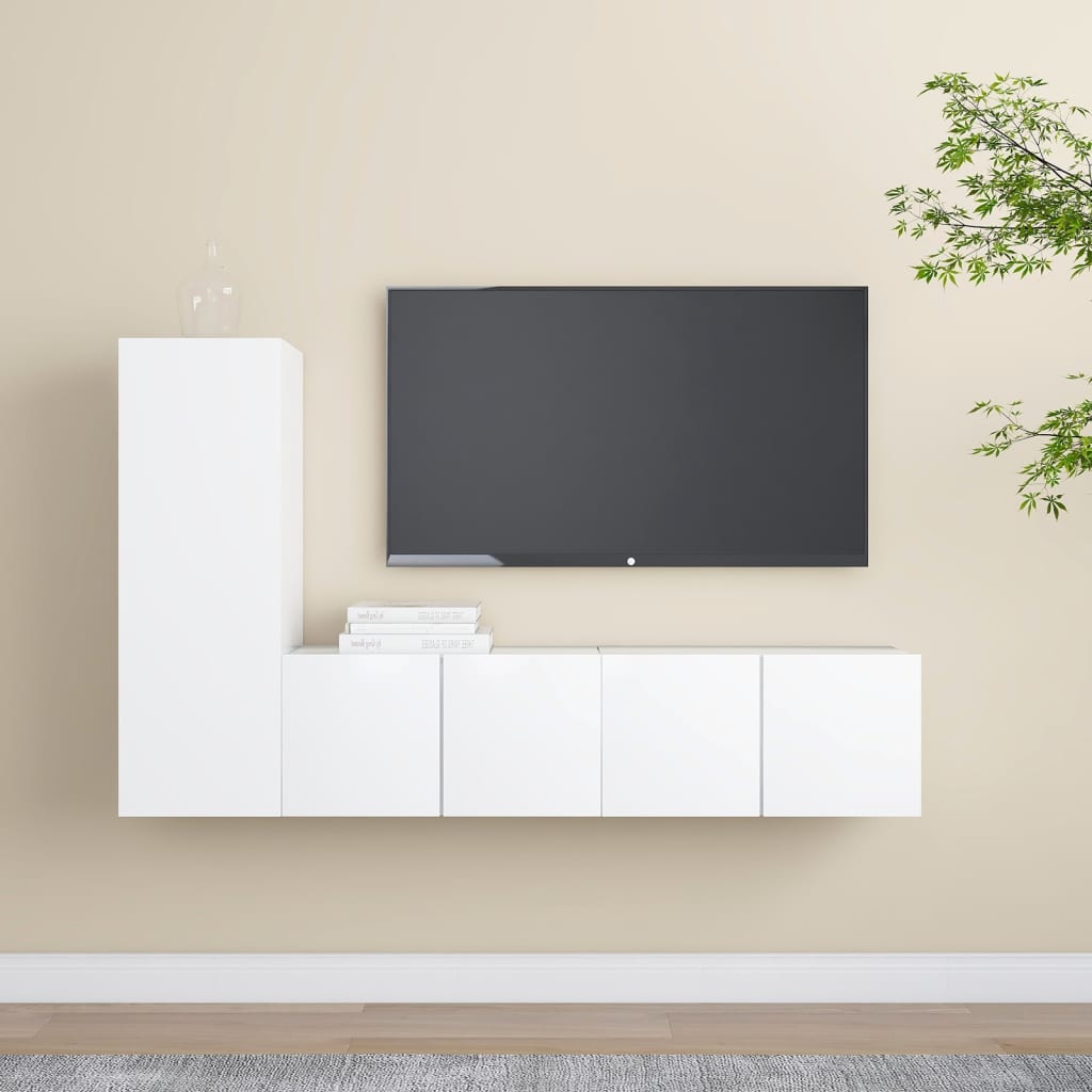 TV cabinet set, 3-piece, white, wood