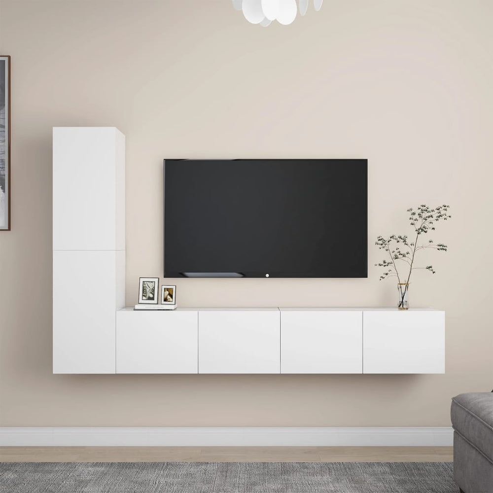 Televizoriaus spintelių komplektas, 4 dalių, baltas, mediena
