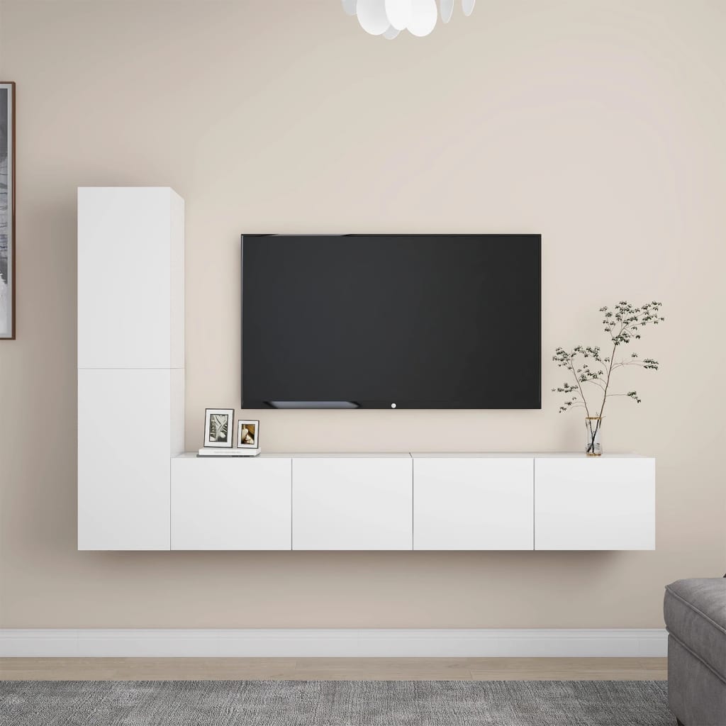 Televizoriaus spintelių komplektas, 4 dalių, baltas, mediena