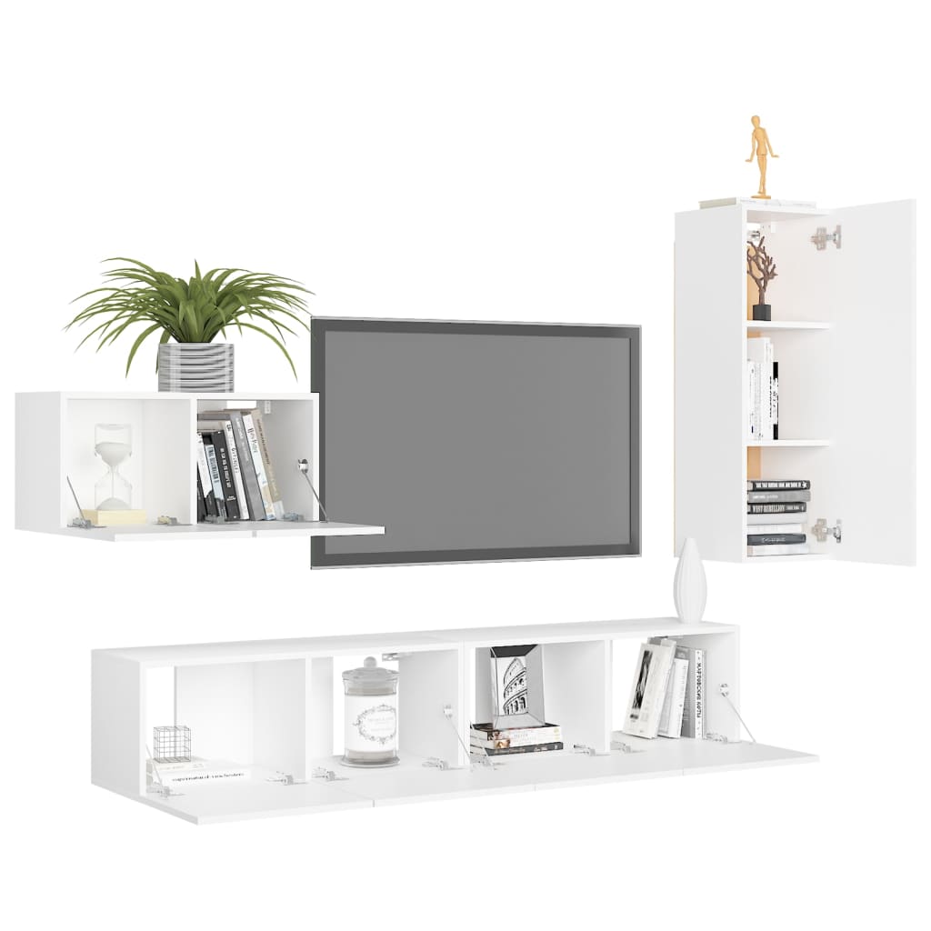 TV cabinet set, 4-piece, white, wood