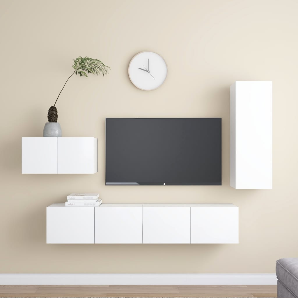 TV cabinet set, 4-piece, white, wood