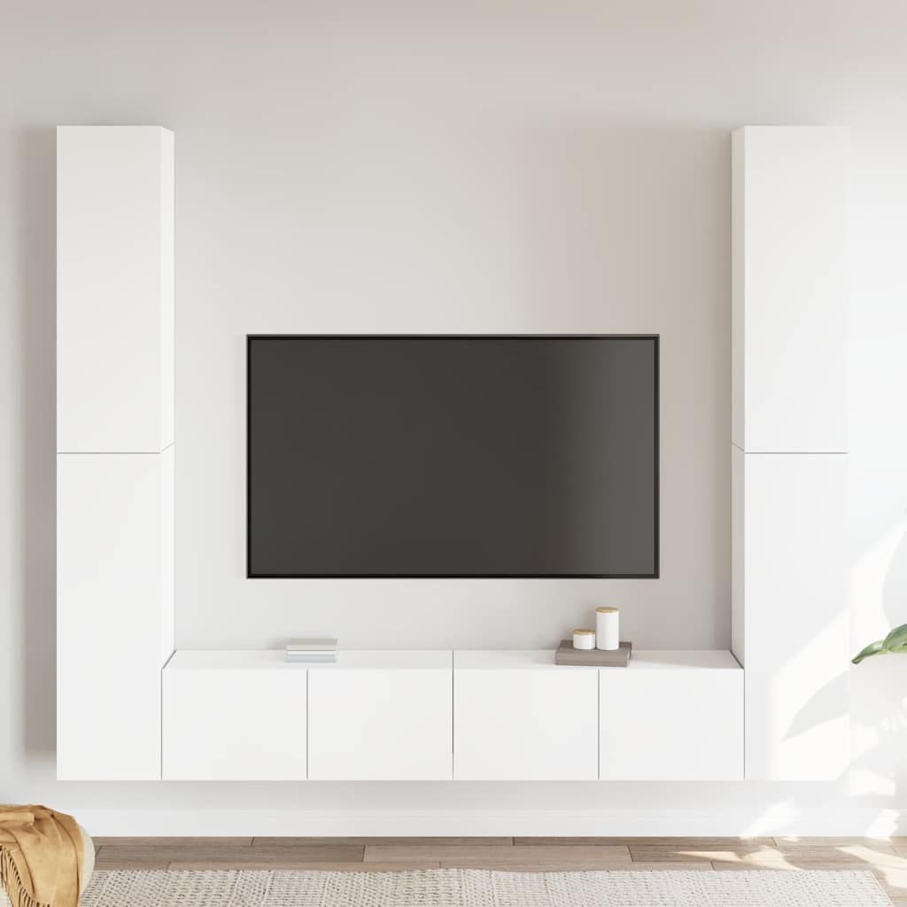 Televizoriaus spintelių komplektas, 6 dalių, baltas, mediena