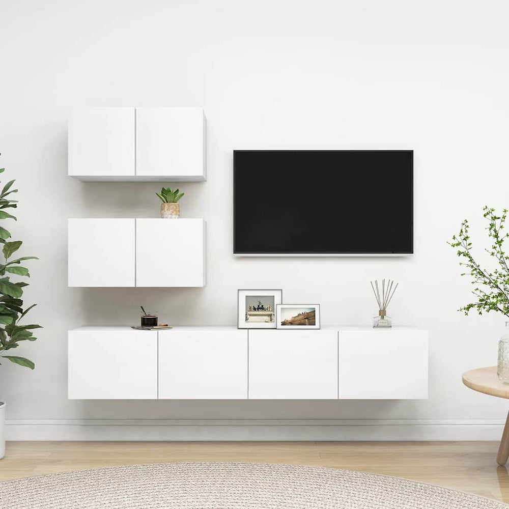 Televizoriaus spintelių komplektas, 4 dalių, baltas, mediena