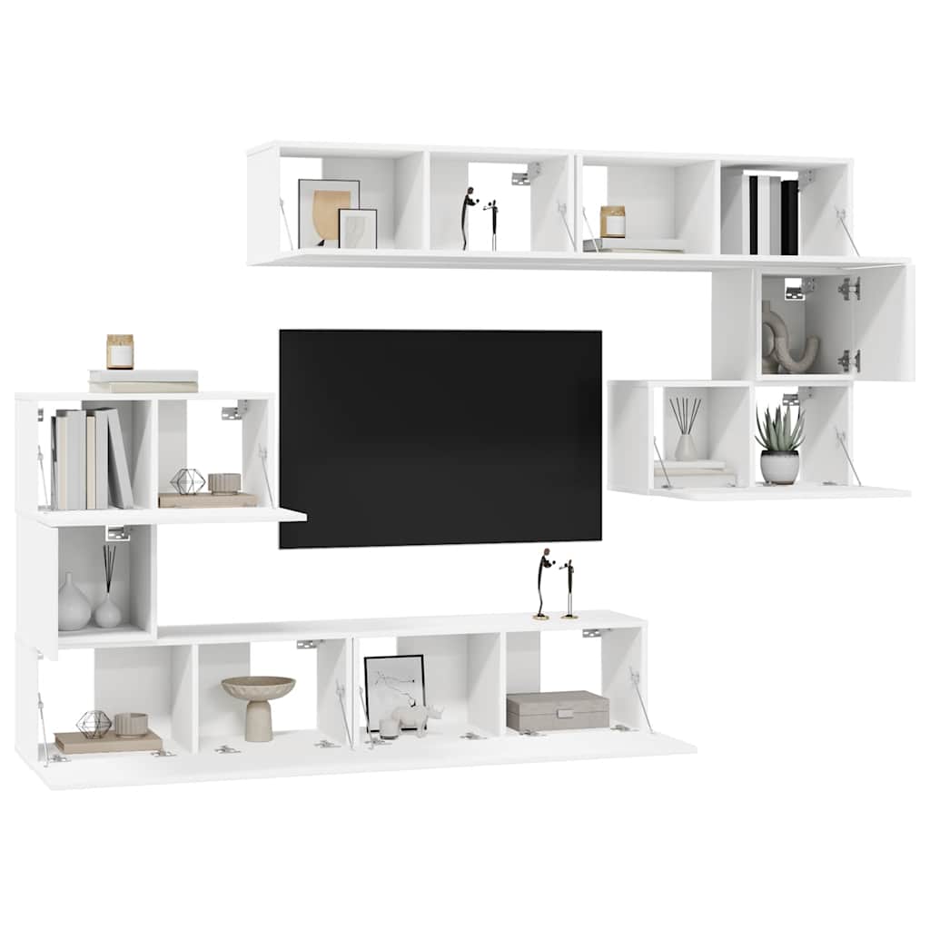 TV skapīšu komplekts, 8 daļas, balts, koks
