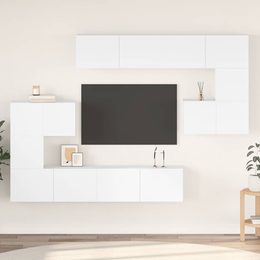 TV skapīšu komplekts, 8 daļas, balts, koks