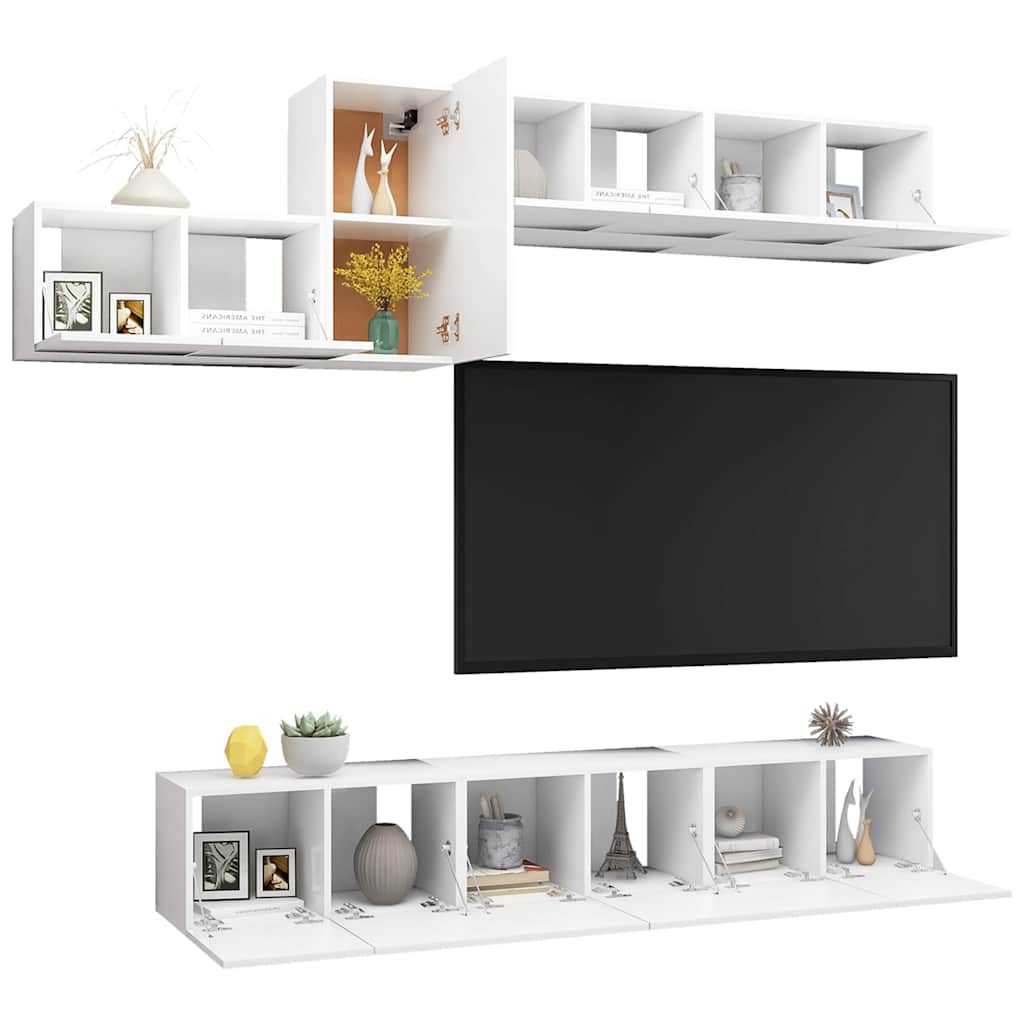 TV cabinet set, 7 pieces, white, wood