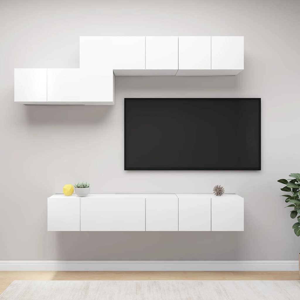 TV cabinet set, 7 pieces, white, wood