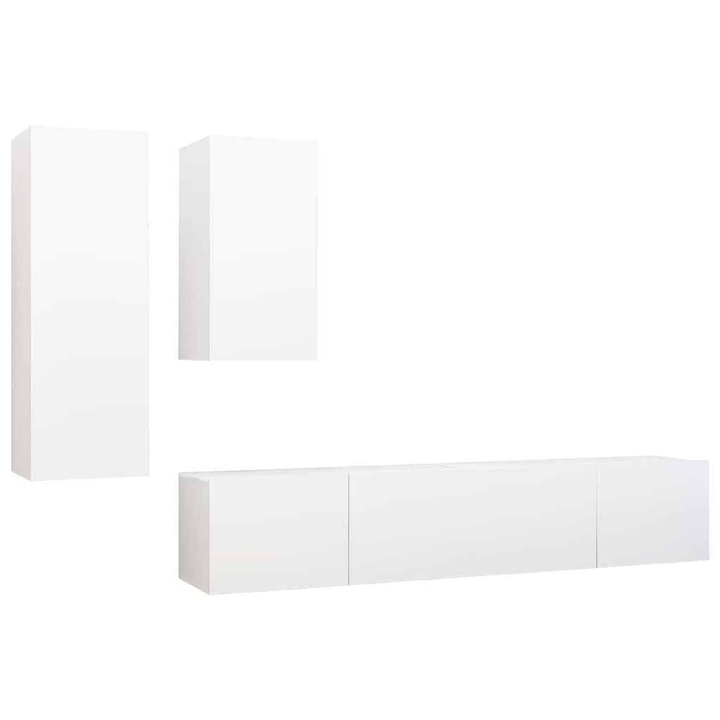 TV cabinet set, 4-piece, white, wood