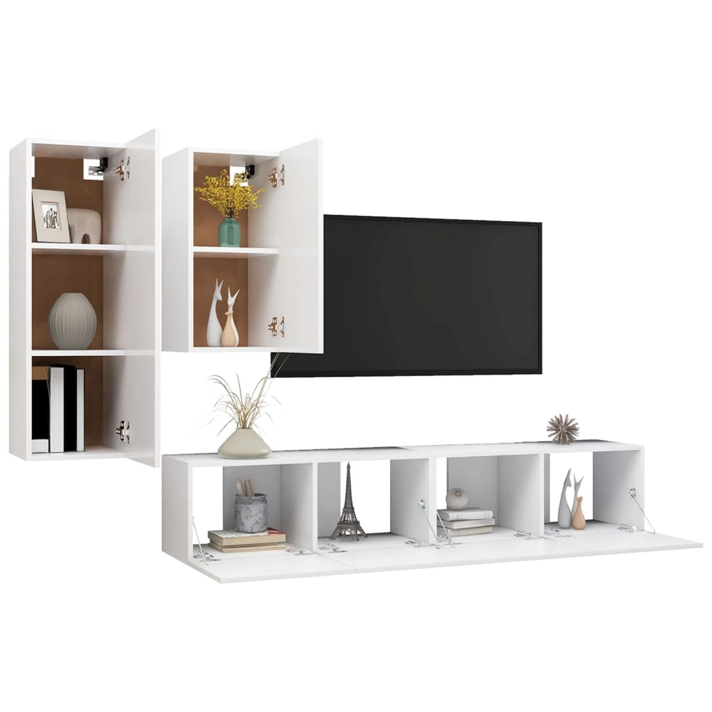 TV cabinet set, 4-piece, white, wood
