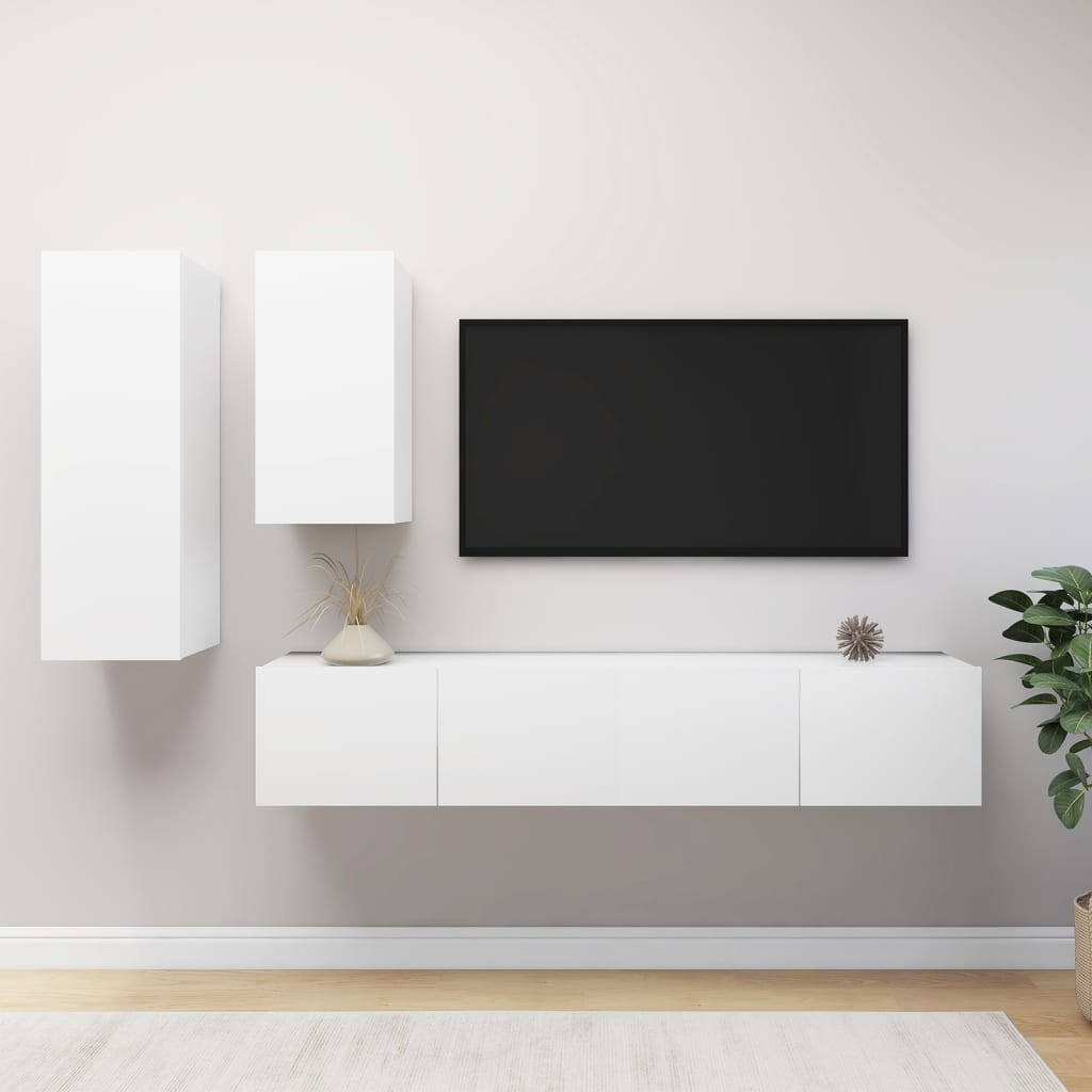 TV cabinet set, 4-piece, white, wood
