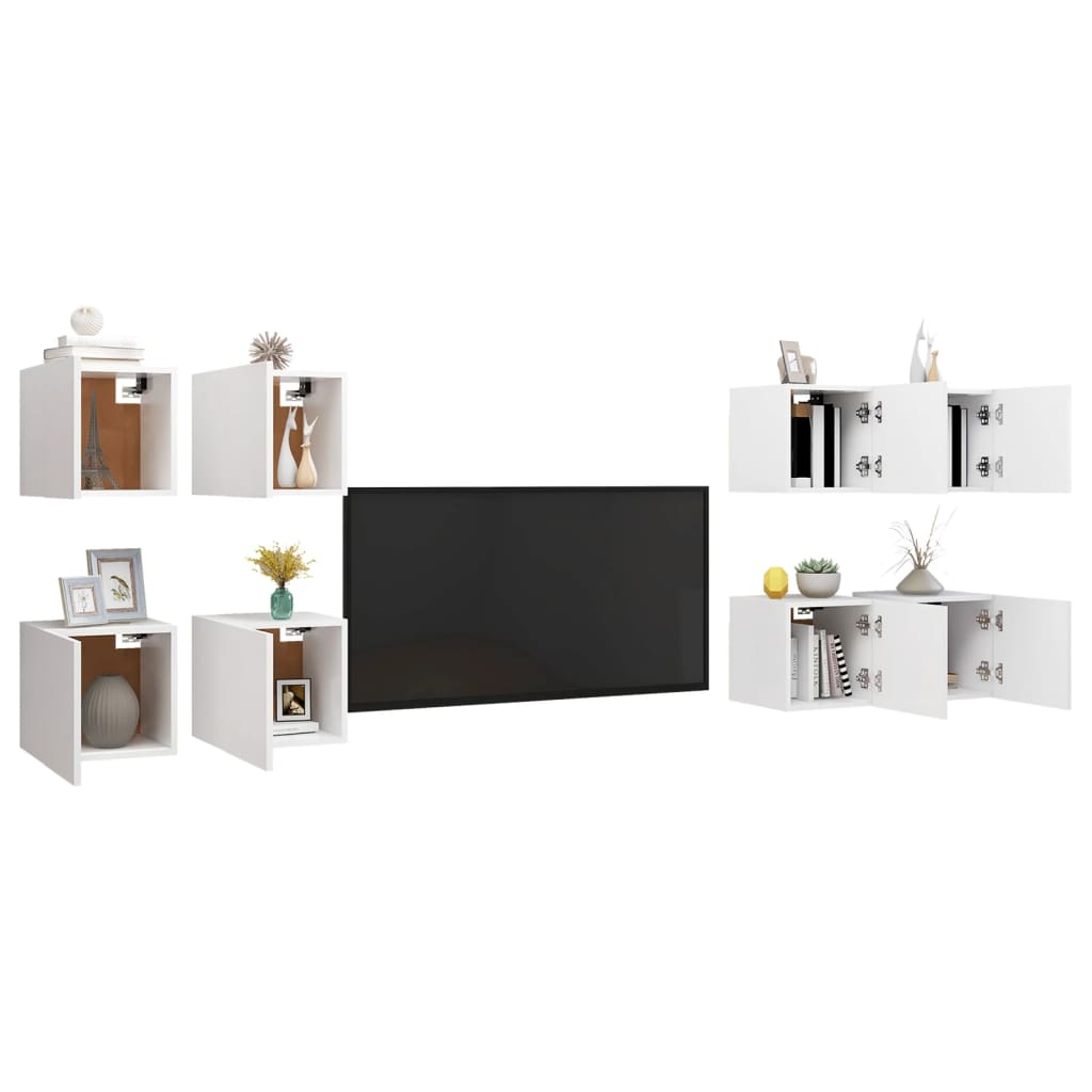 Wall-mounted TV cabinets, 8 pcs, white, 30.5x30x30cm
