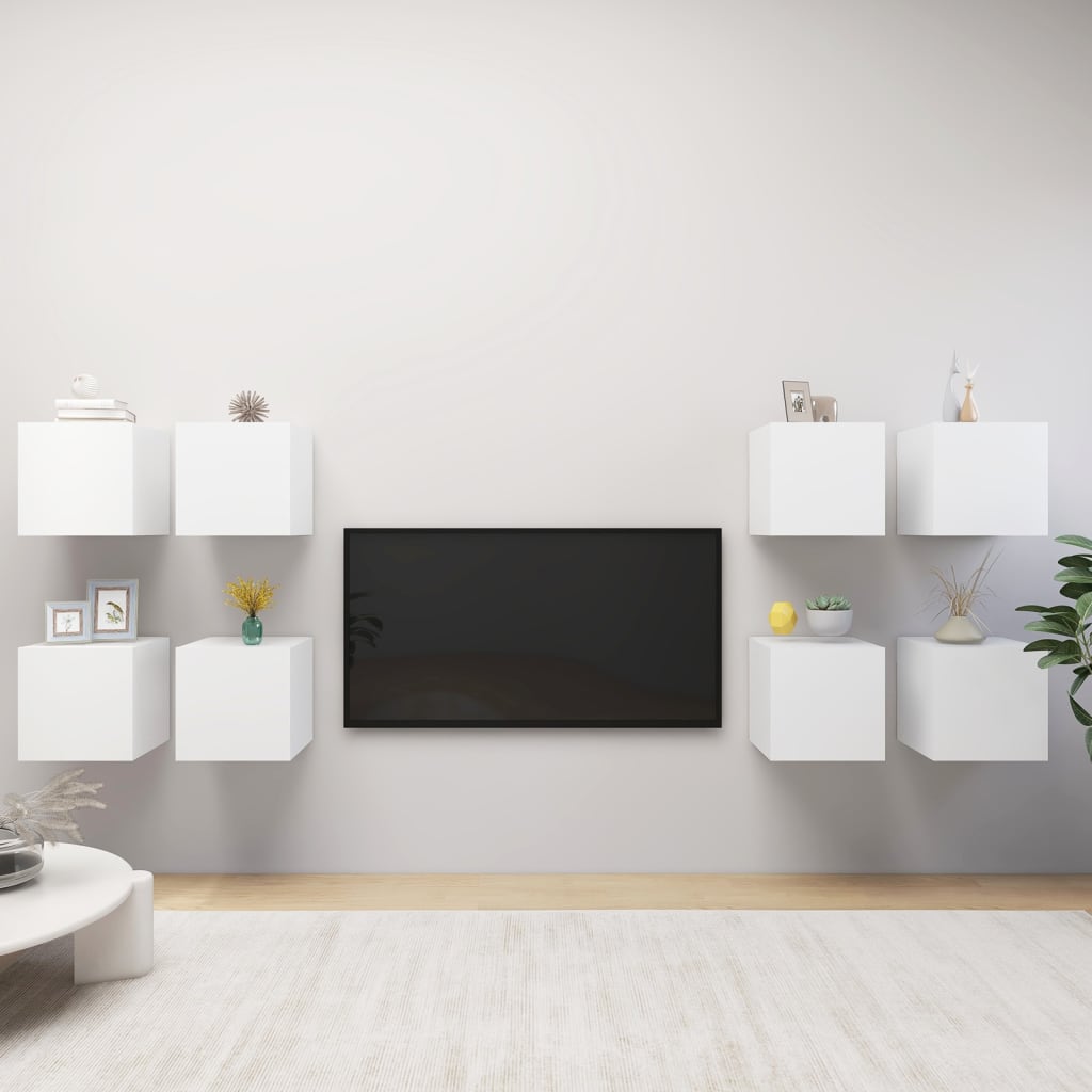 Wall-mounted TV cabinets, 8 pcs, white, 30.5x30x30cm