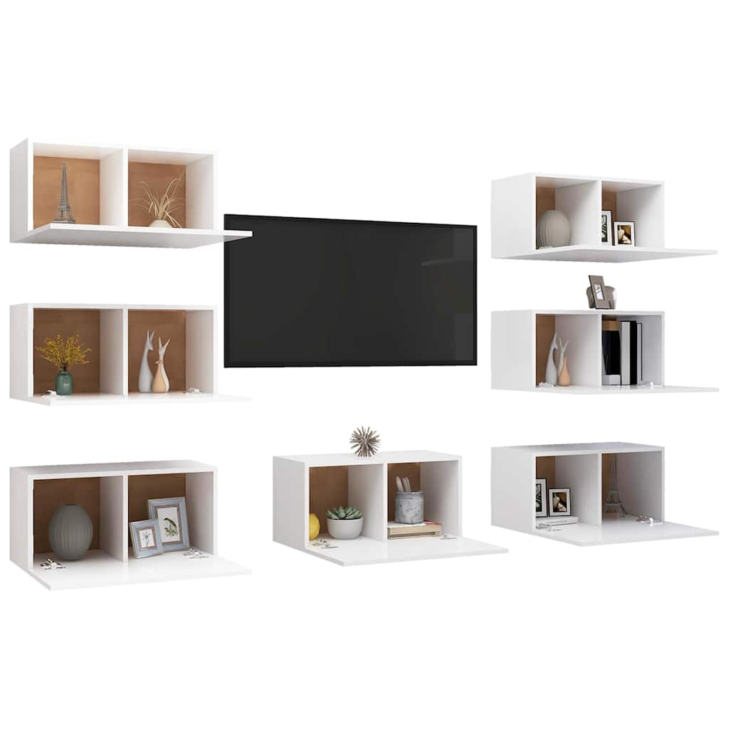 Televizoriaus spintelės, 7vnt., baltos, 30,5x30x60cm, mediena