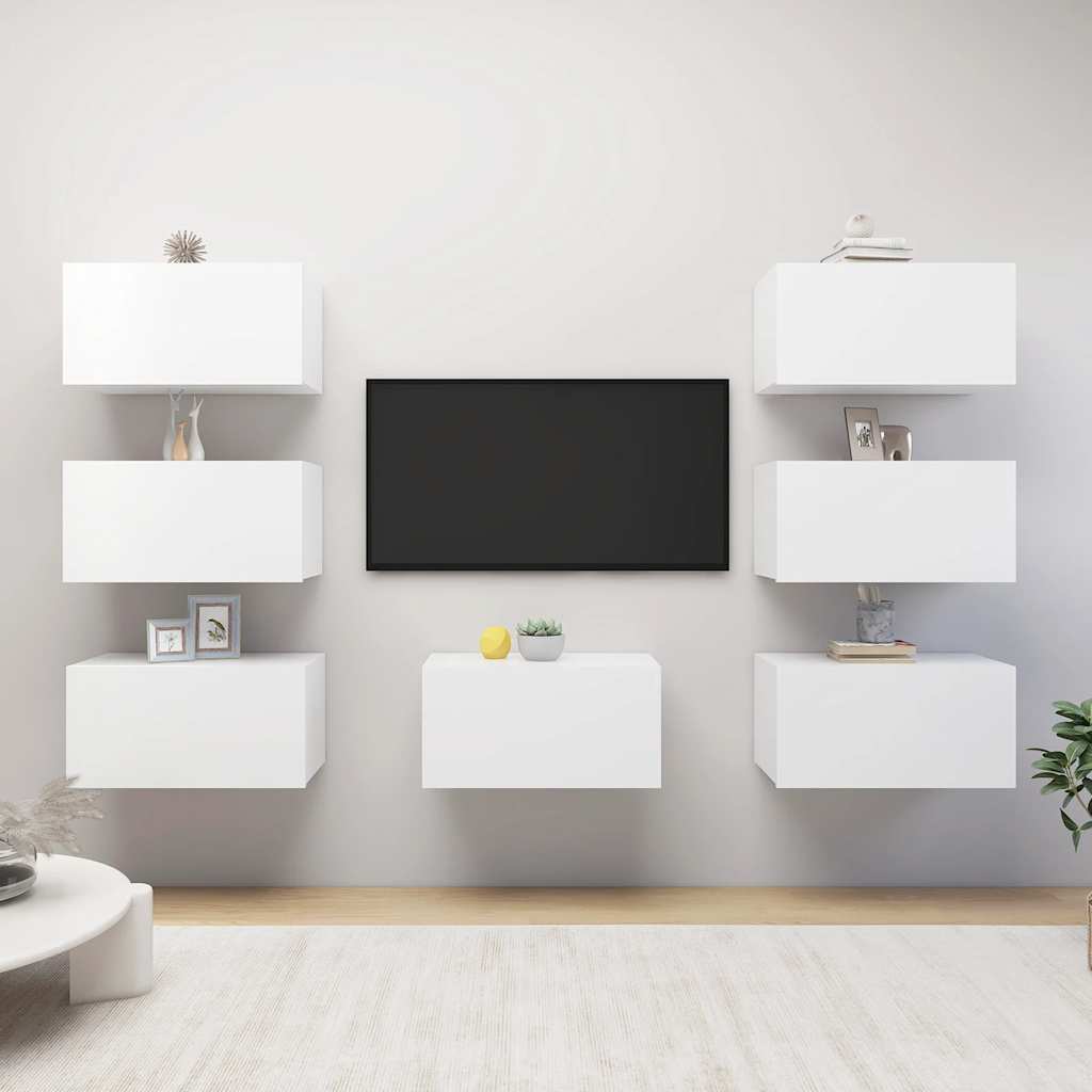 Televizoriaus spintelės, 7vnt., baltos, 30,5x30x60cm, mediena